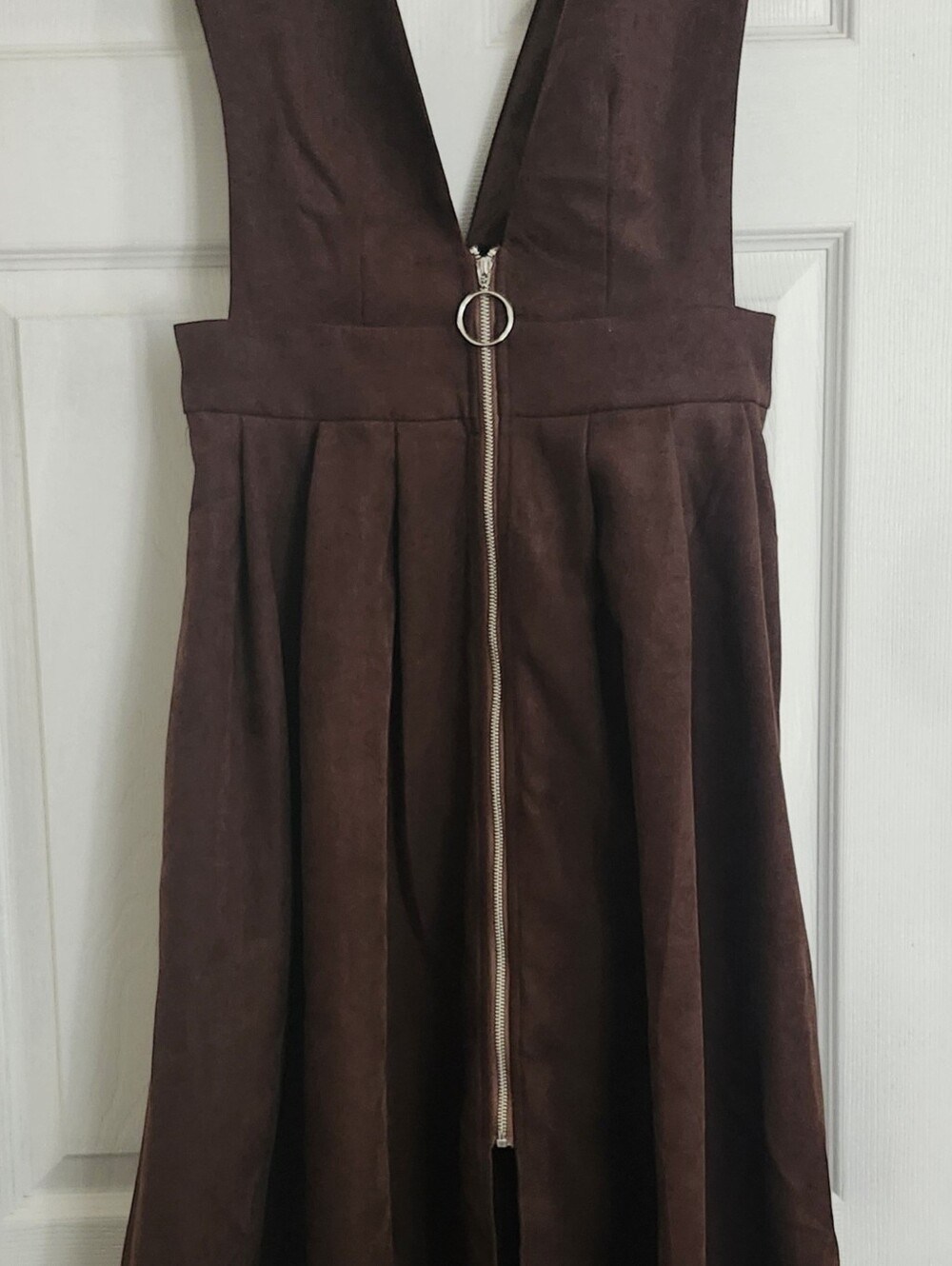 SHEIN Brown Fine Corduroy Zip-front Romper Dress